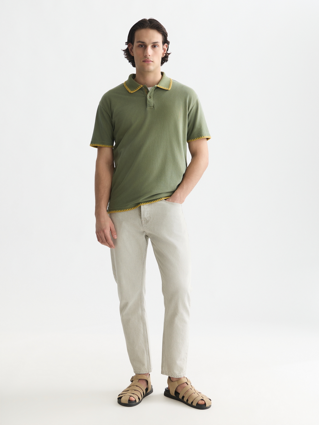 Pique worked-out relaxed-fit polo