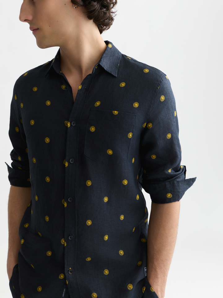 Linen printed regular-fit shirt