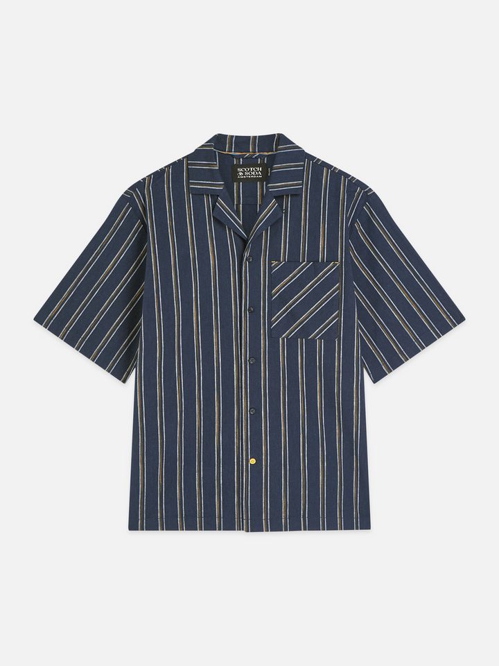 Striped linen relaxed-fit short-sleeved shirt