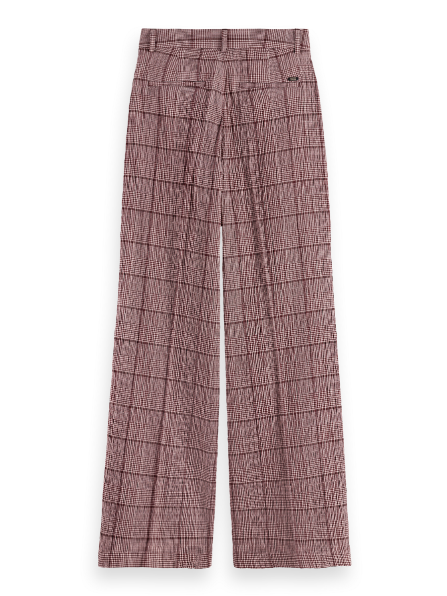 Rose high-rise wide-leg prince of wales seersucker pant