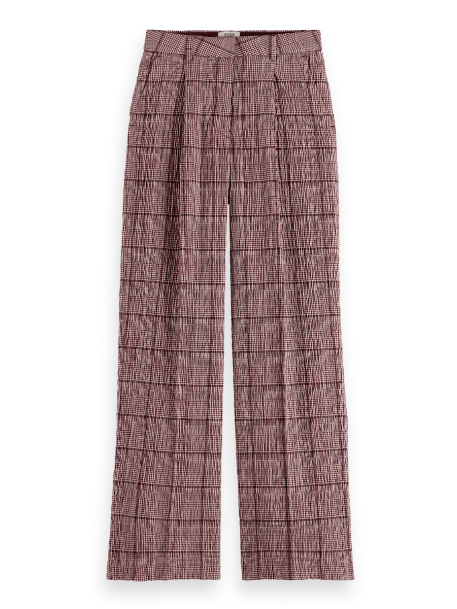 Rose high-rise wide-leg prince of wales seersucker pant