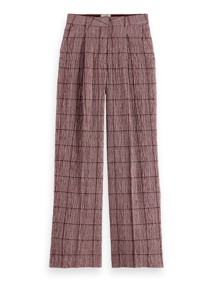 Rose high-rise wide-leg prince of wales seersucker pant