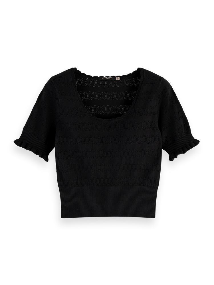 Pointelle stitch knitted tee