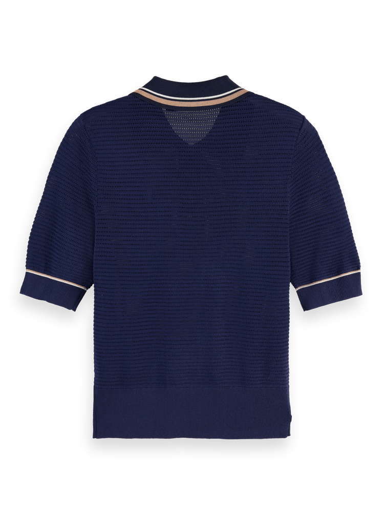 Pointelle collared knitted tee