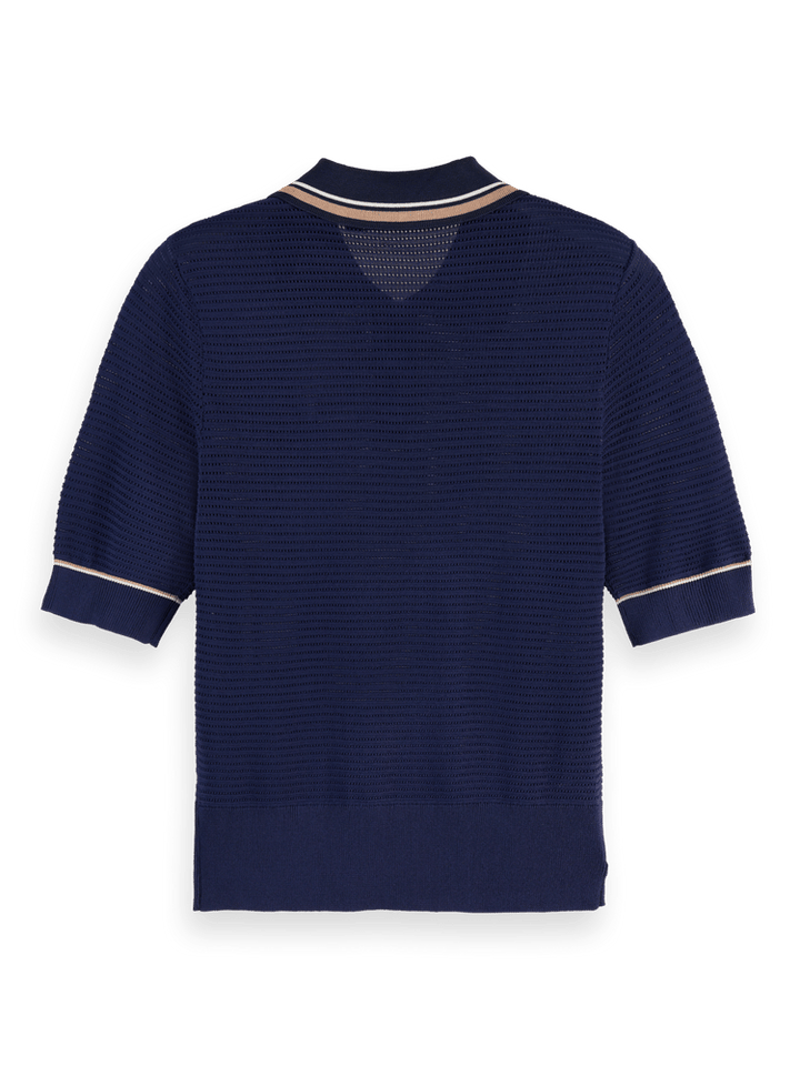 Pointelle collared knitted tee