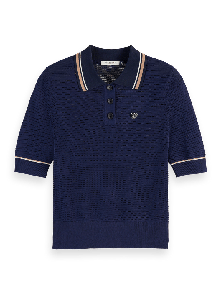 Pointelle collared knitted tee