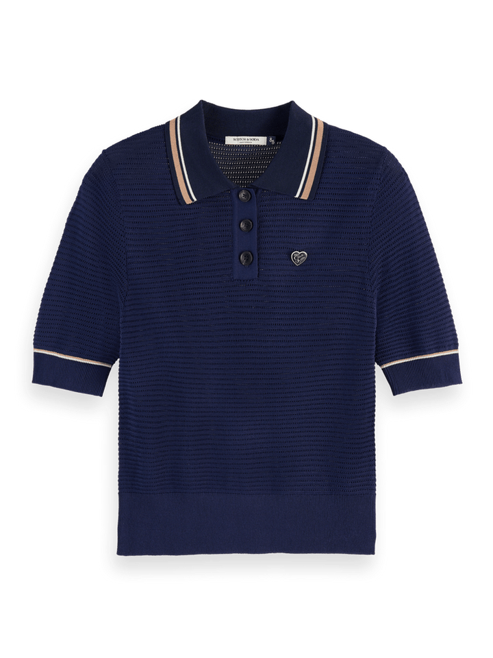 Pointelle collared knitted tee