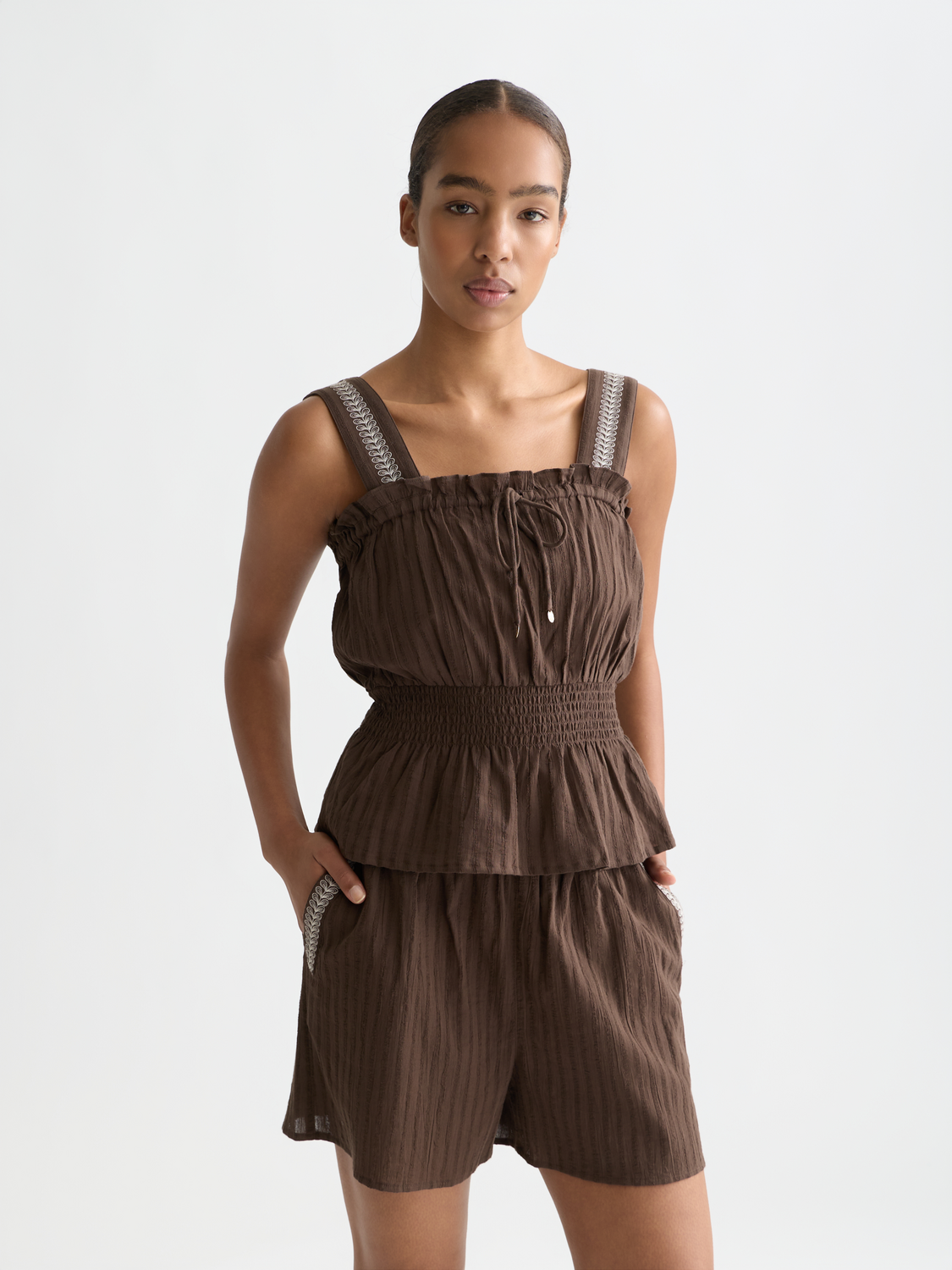Cotton crepe smocked waist tank