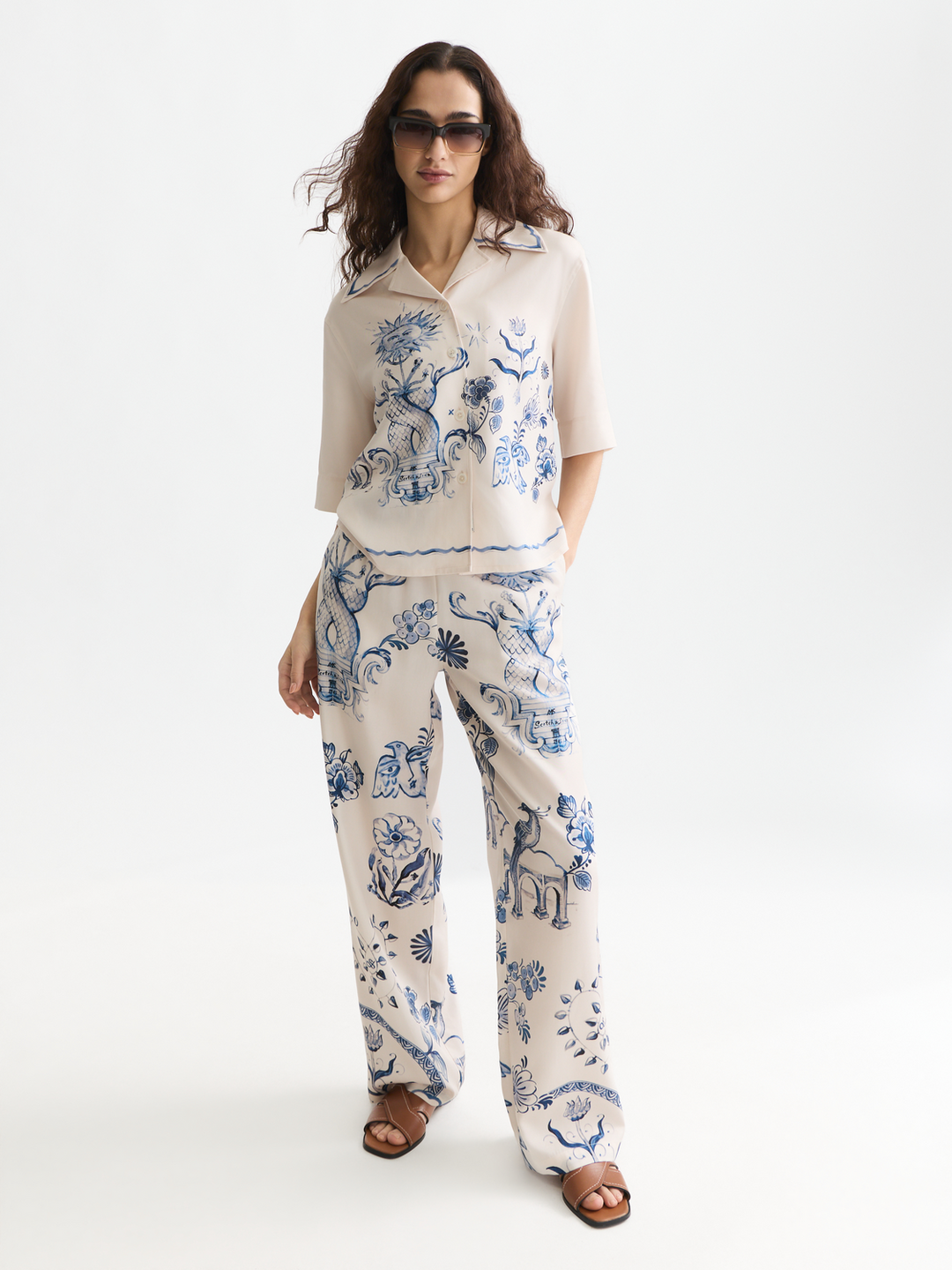 Printed short-sleeved camp shirt