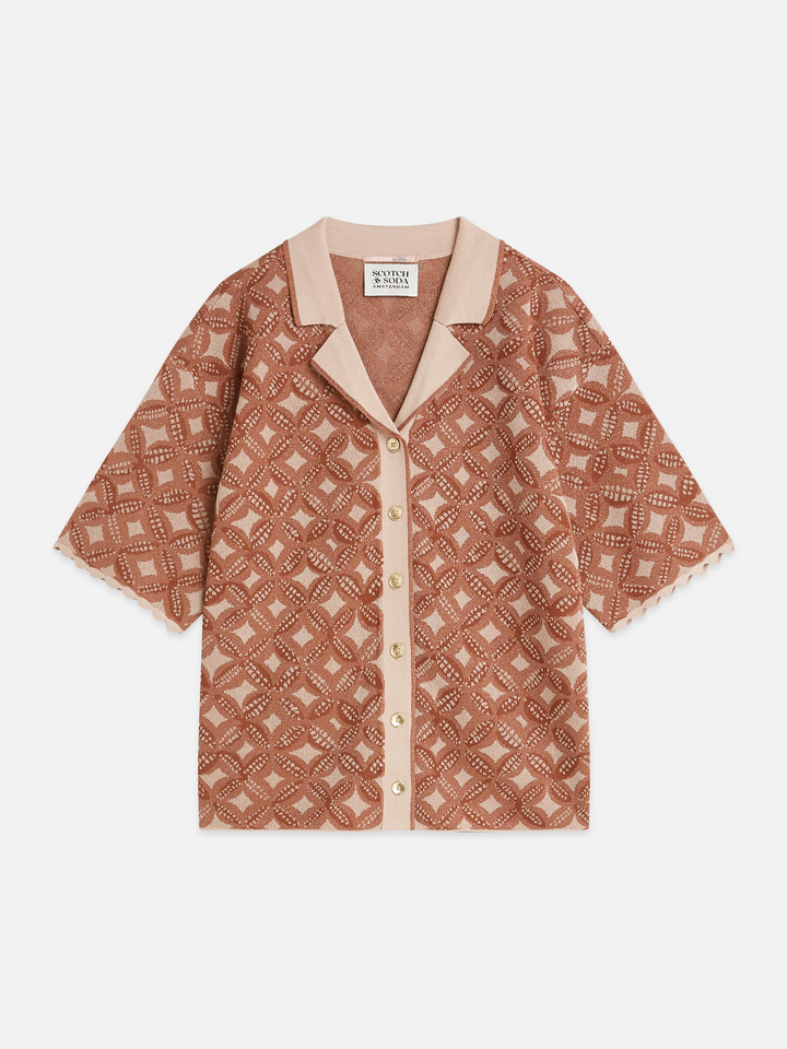 Jacquard knitted short-sleeve shirt