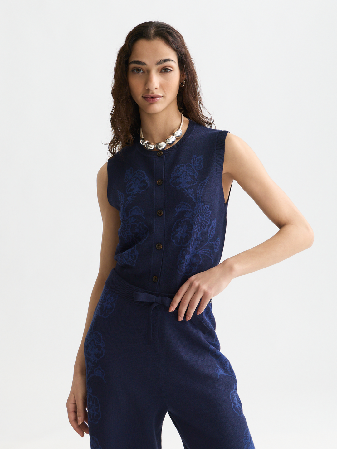 Jacquard knitted relaxed-fit spencer