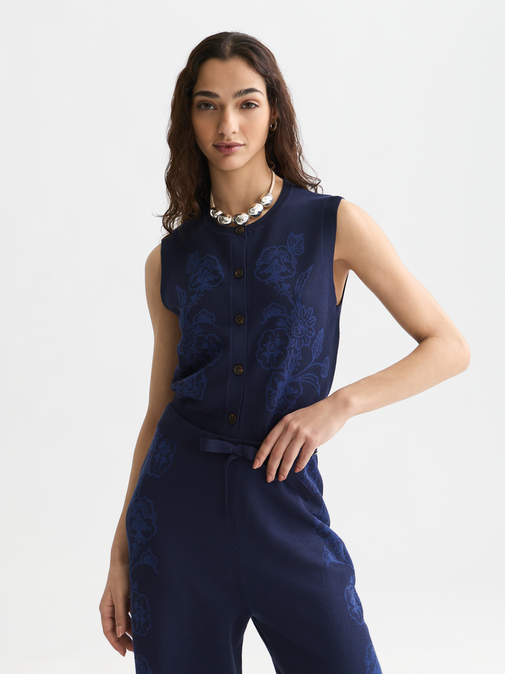 Jacquard knitted relaxed-fit spencer