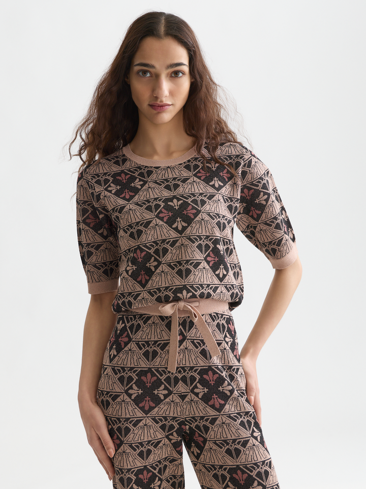 Monogram jacquard short-sleeved pullover