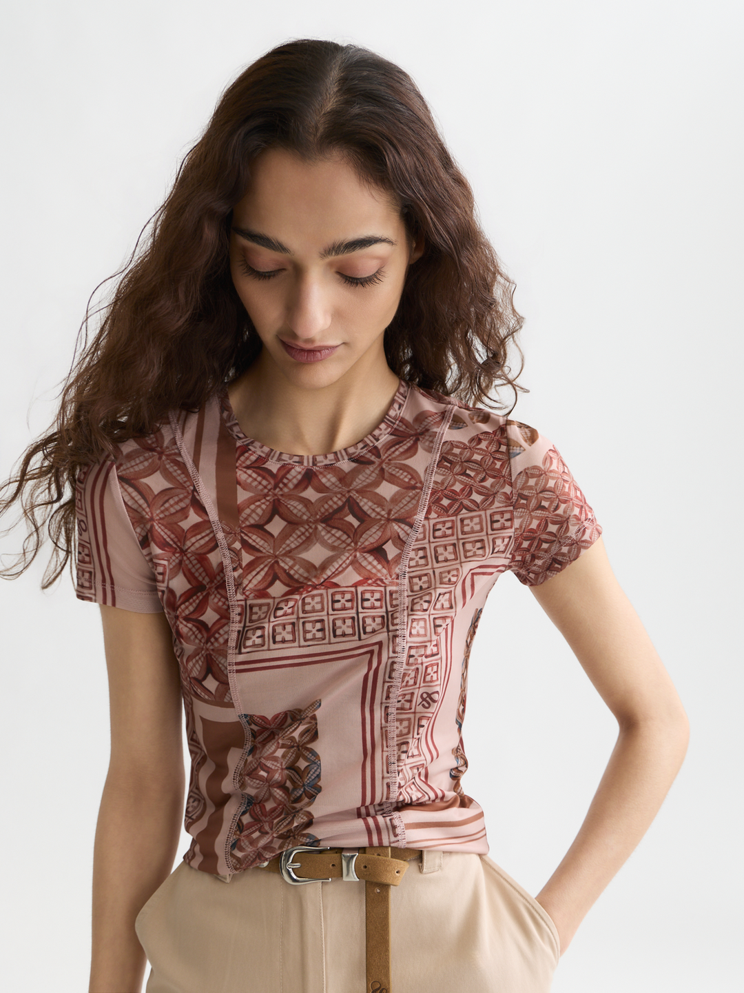 Printed mesh slim-fit T-shirt