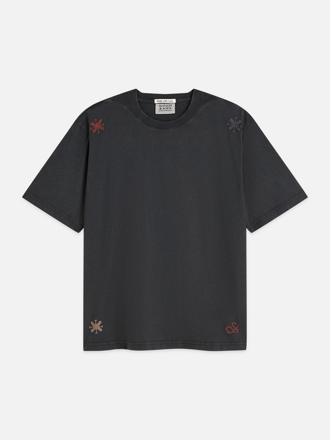 Washed loose-fit t-shirt with embroidery