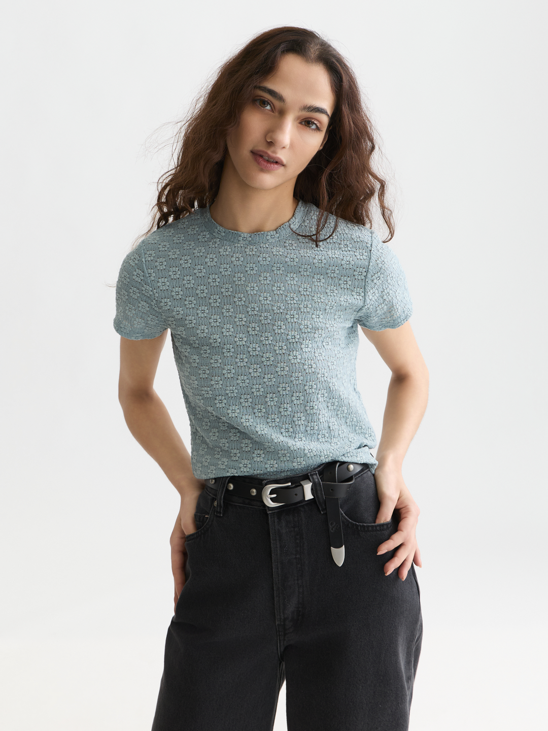 Open structure slim-fit T-shirt