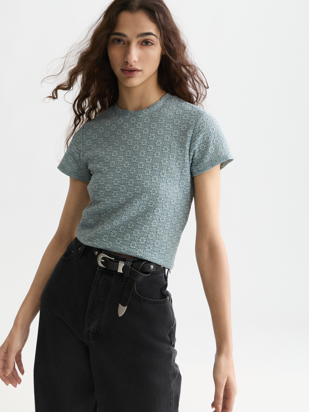 Open structure slim-fit T-shirt