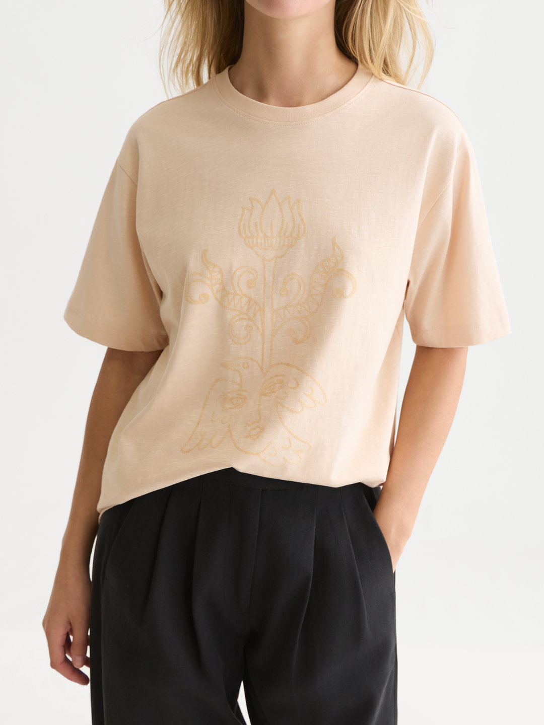Flock artwork loose-fit T-shirt