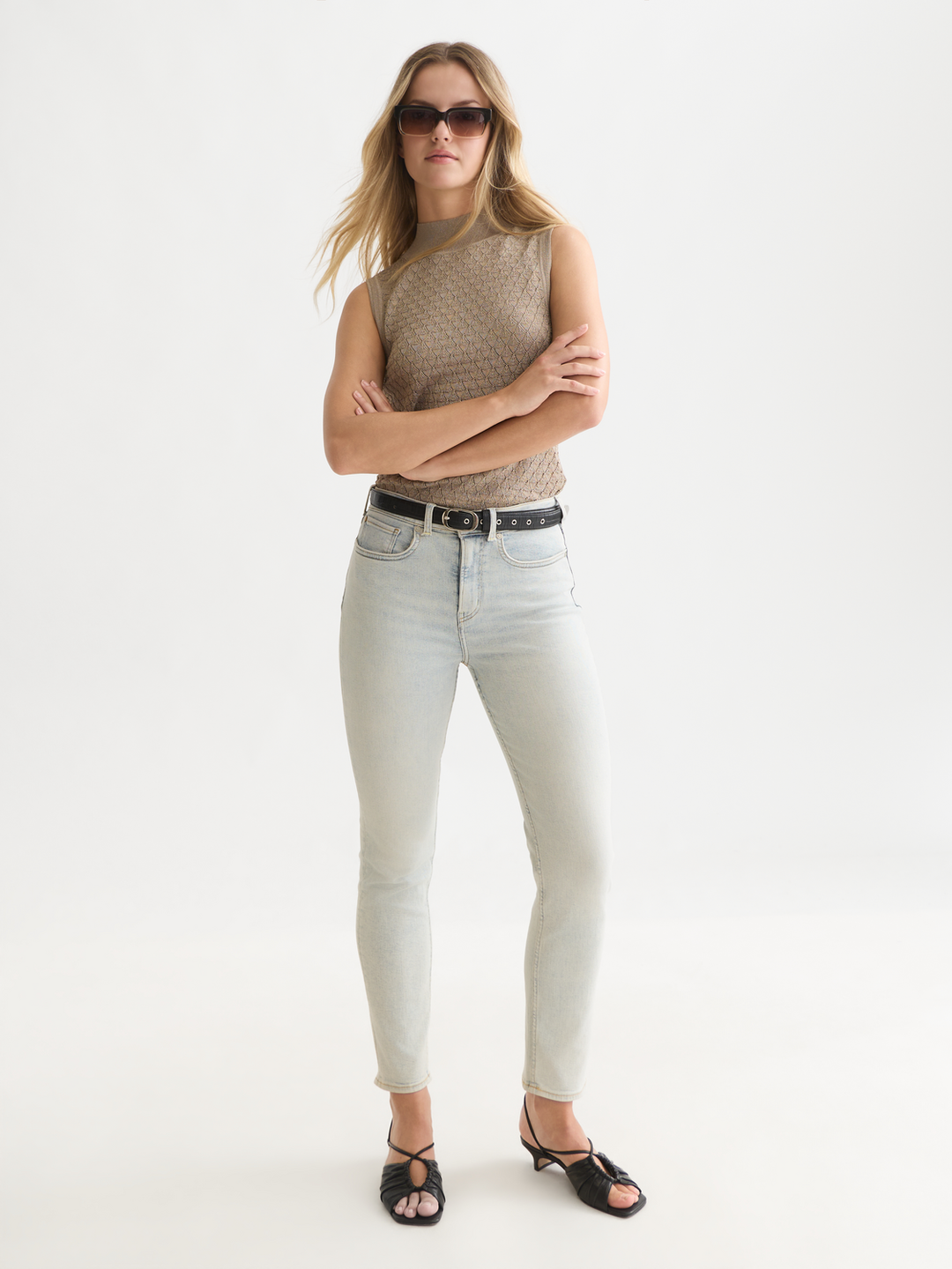 Pointelle metallic knitted tank