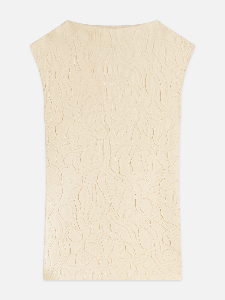 Embossed pleat mock neck tank