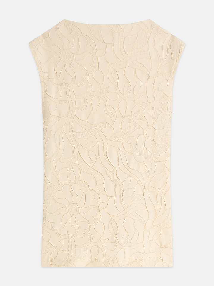 Embossed pleat mock neck tank