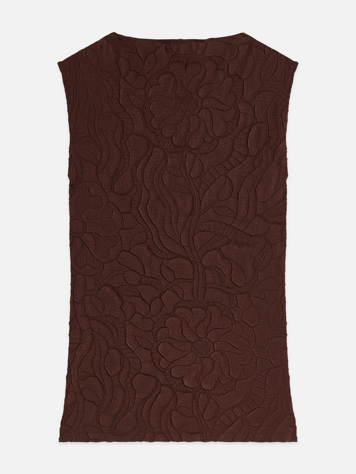 Embossed pleat mock neck tank