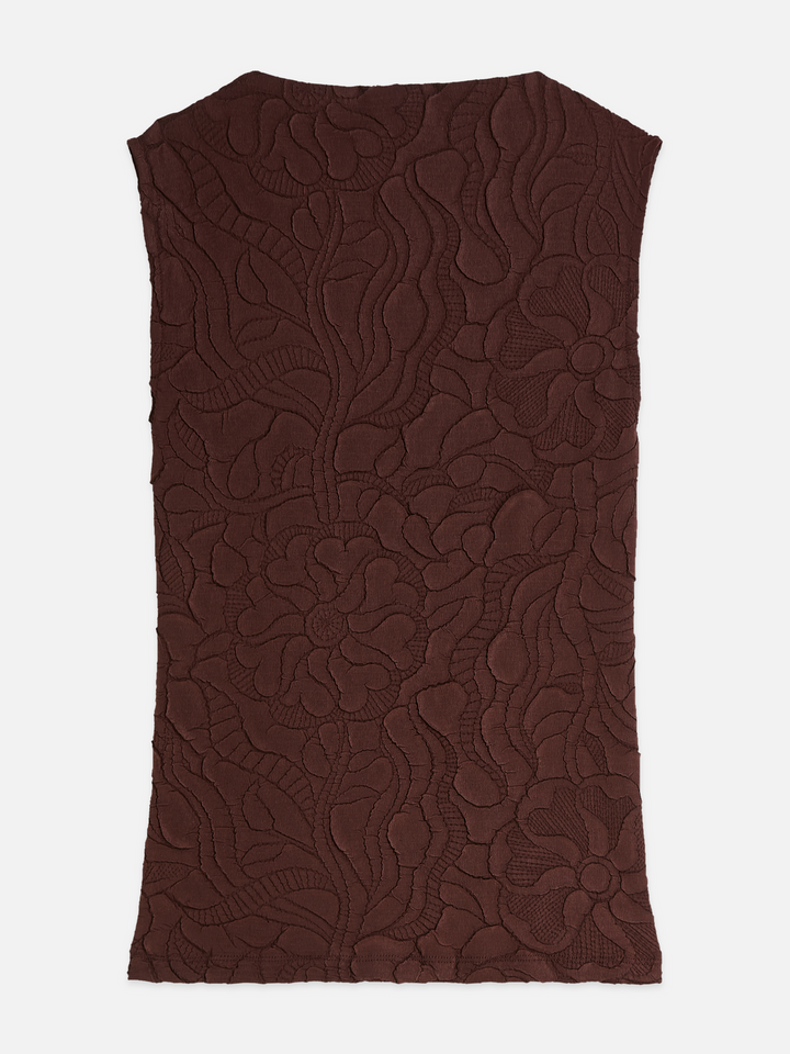 Embossed pleat mock neck tank