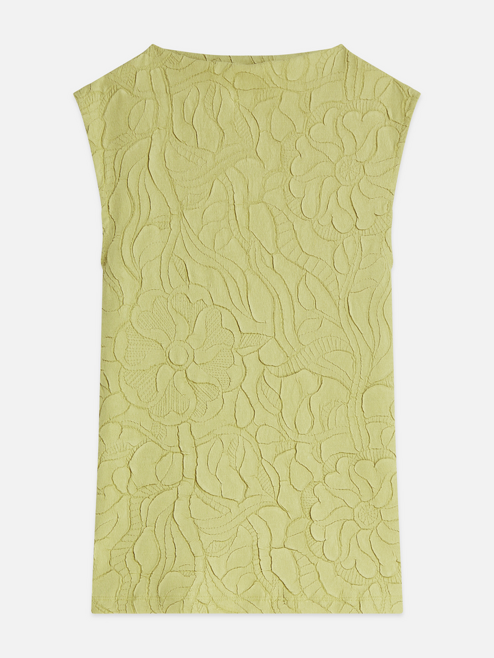 Embossed pleat mock neck tank