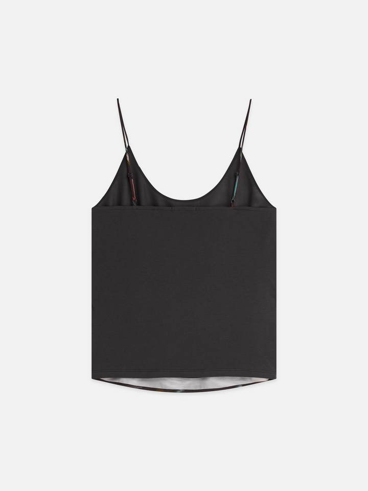 Printed jersey/woven tank