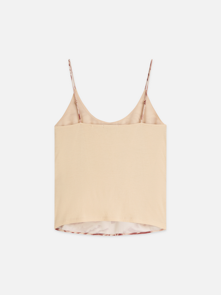 Printed jersey/woven tank