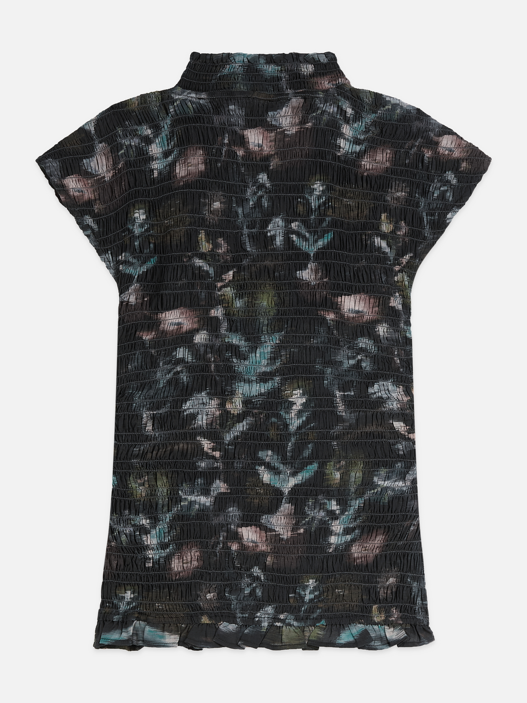 Printed smocked short-sleeved top