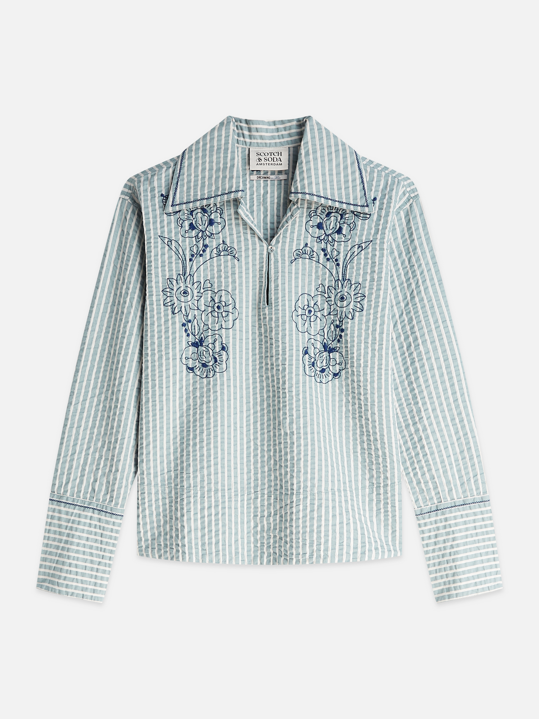 Embroidered structured long-sleeved tunic