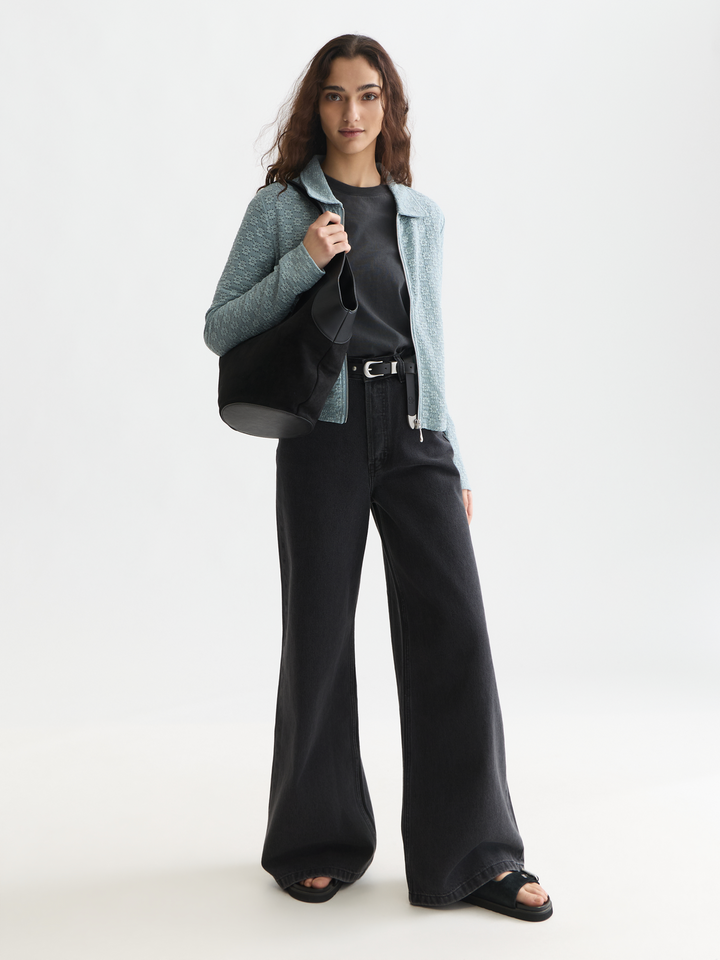 Open structure zipped long sleeve T-shirt