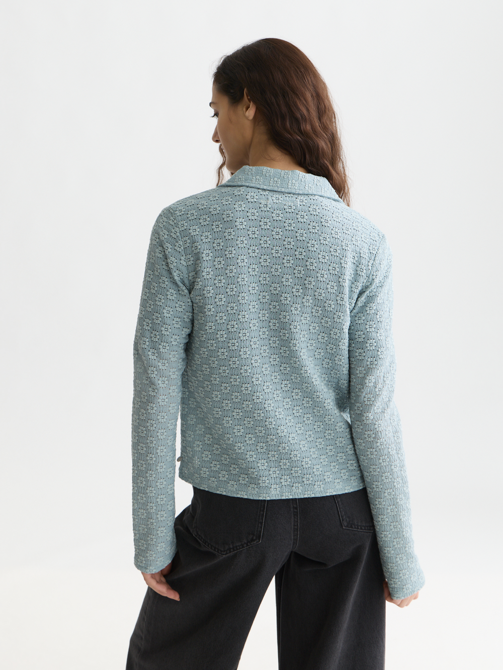 Open structure zipped long sleeve T-shirt