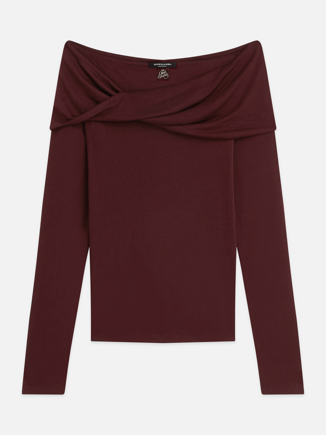 Twisted neckline wool-blend LS T-shirt