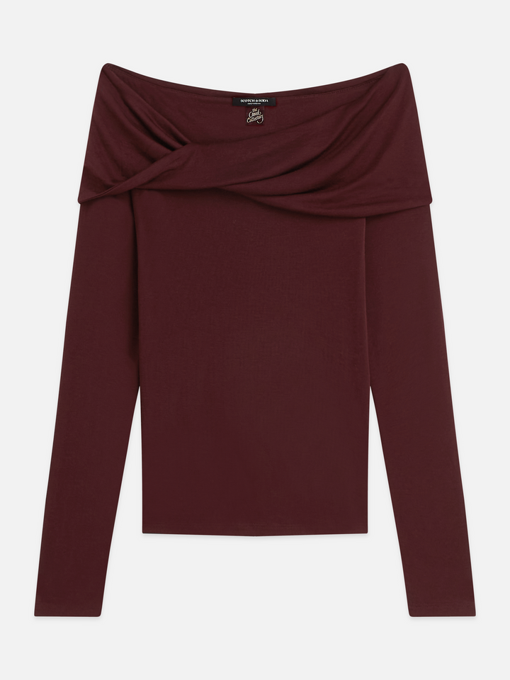 Twisted neckline wool-blend LS T-shirt
