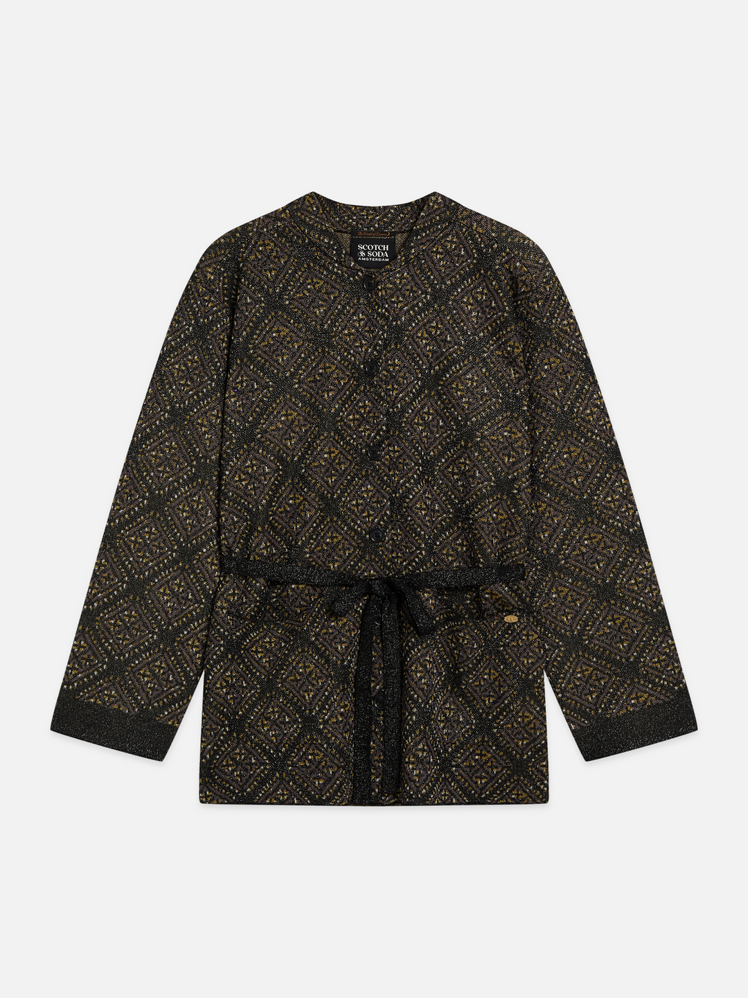 Jacquard knitted belted jacket