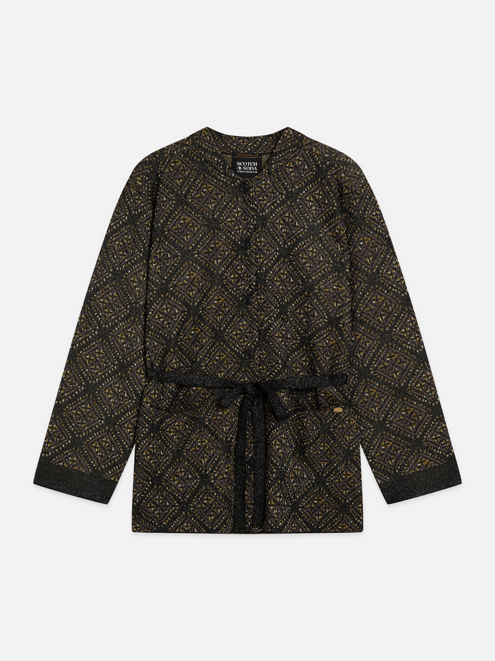 Jacquard knitted belted jacket