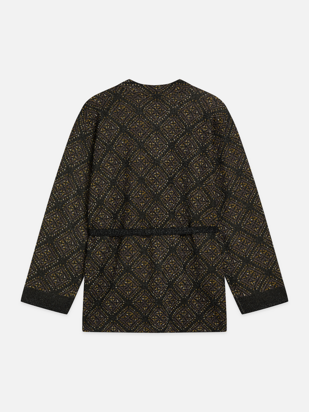 Jacquard knitted belted jacket