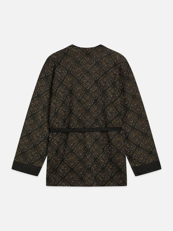 Jacquard knitted belted jacket