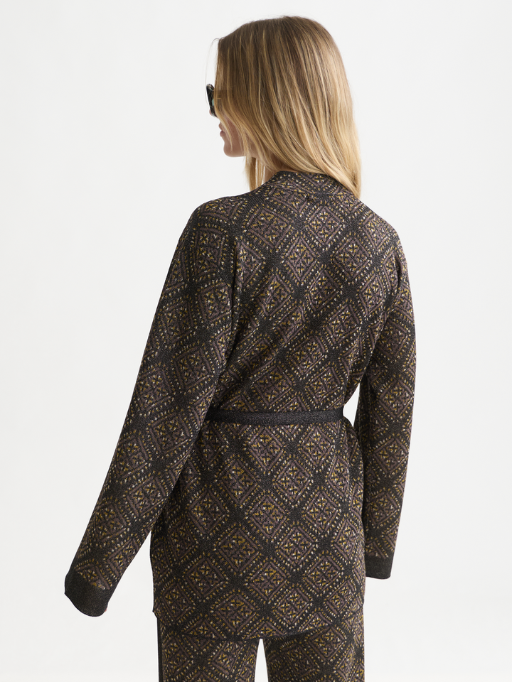 Jacquard knitted belted jacket