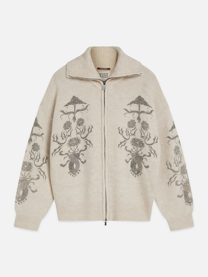 Printed zip-through oversized cardigan