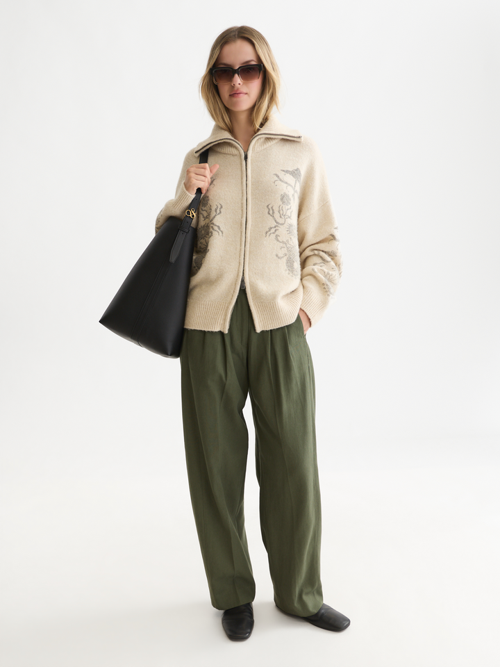 Printed zip-through oversized cardigan