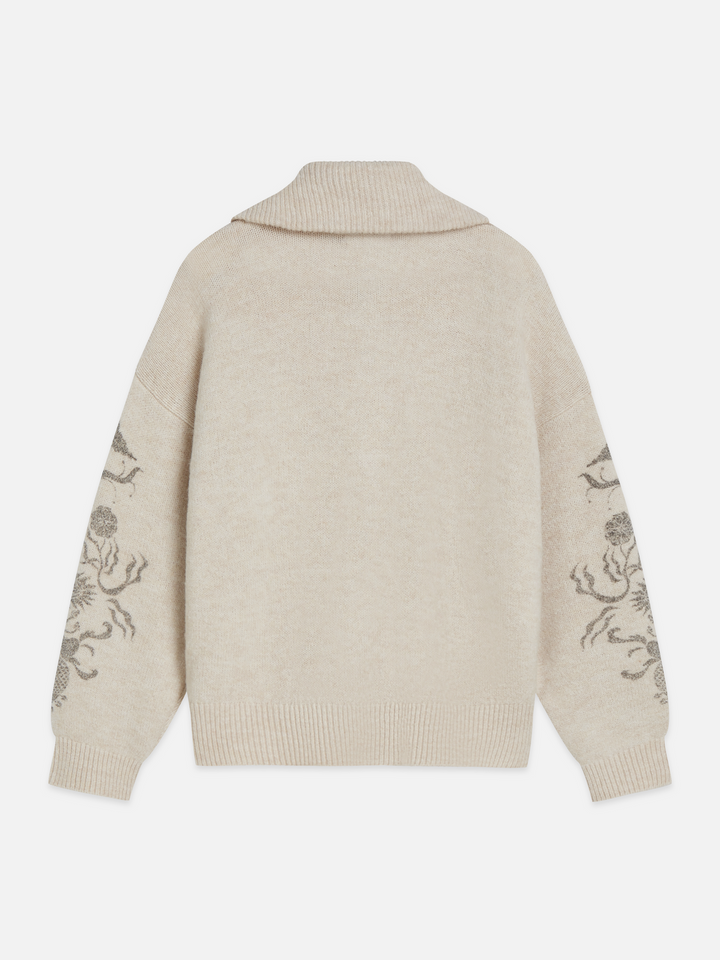 Printed zip-through oversized cardigan