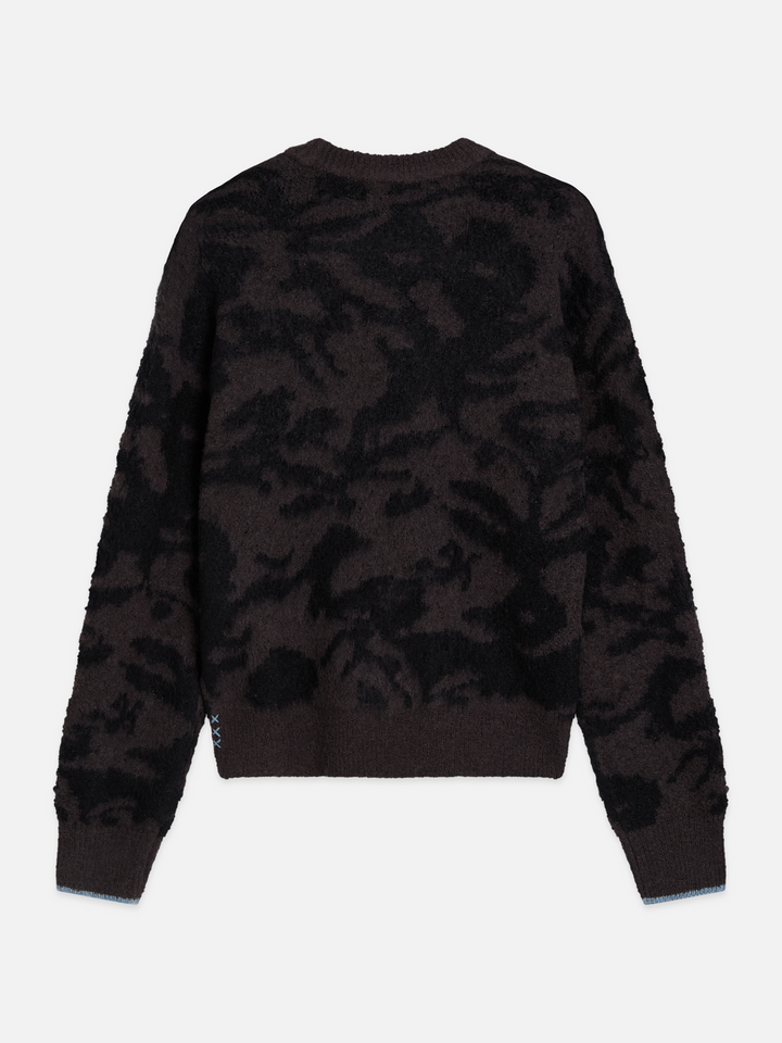 Fuzzy jacquard relaxed-fit pullover