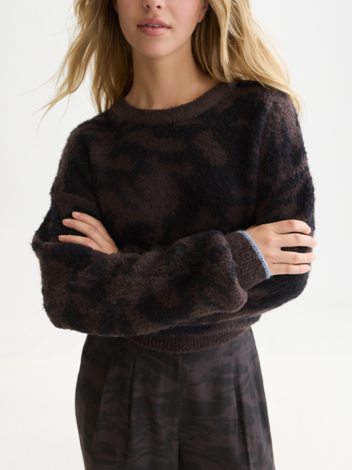 Fuzzy jacquard relaxed-fit pullover