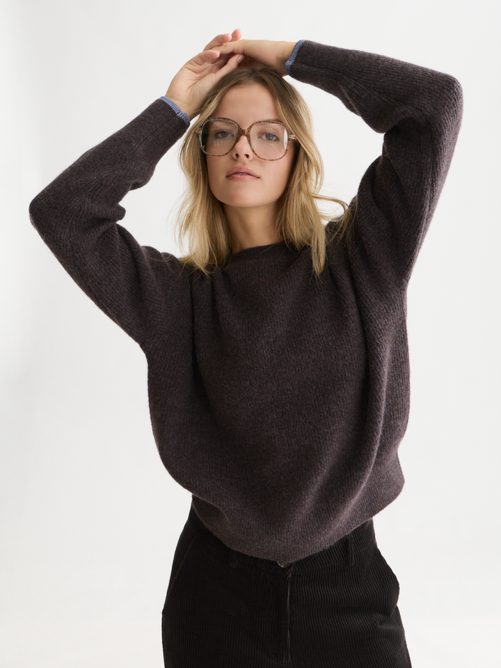 Fuzzy crew-neck pullover