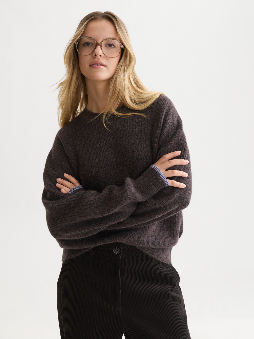 Fuzzy crew-neck pullover