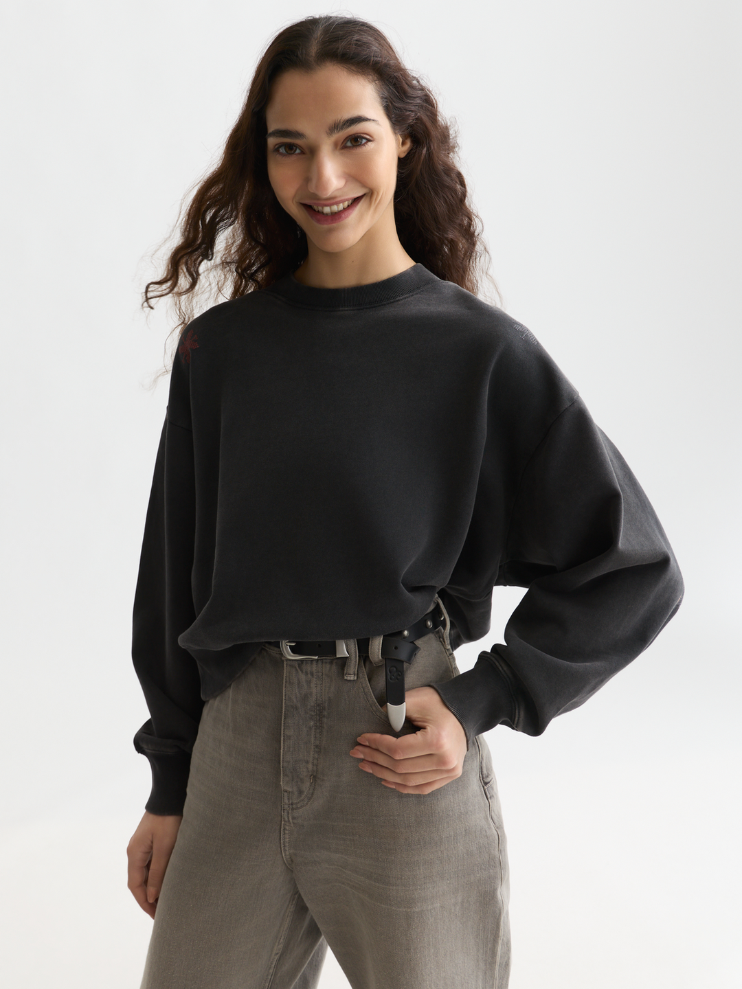Washed sweatshirt with embroidery