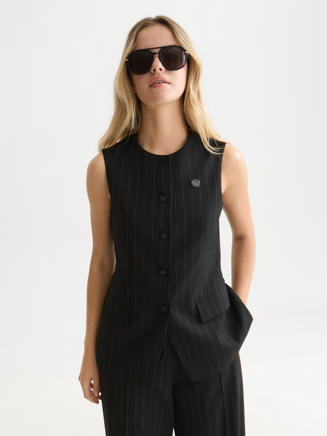 Lurex pinstripe tailored gilet